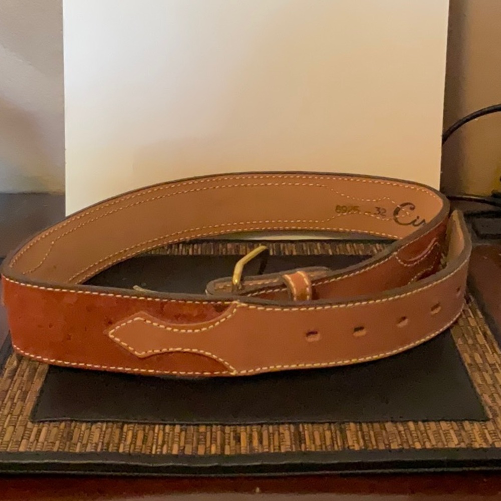 Classic Brown Leather Belt with Brass Buckle